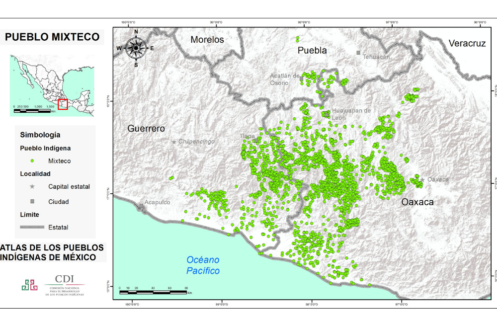 Region Mixteca en el mapa